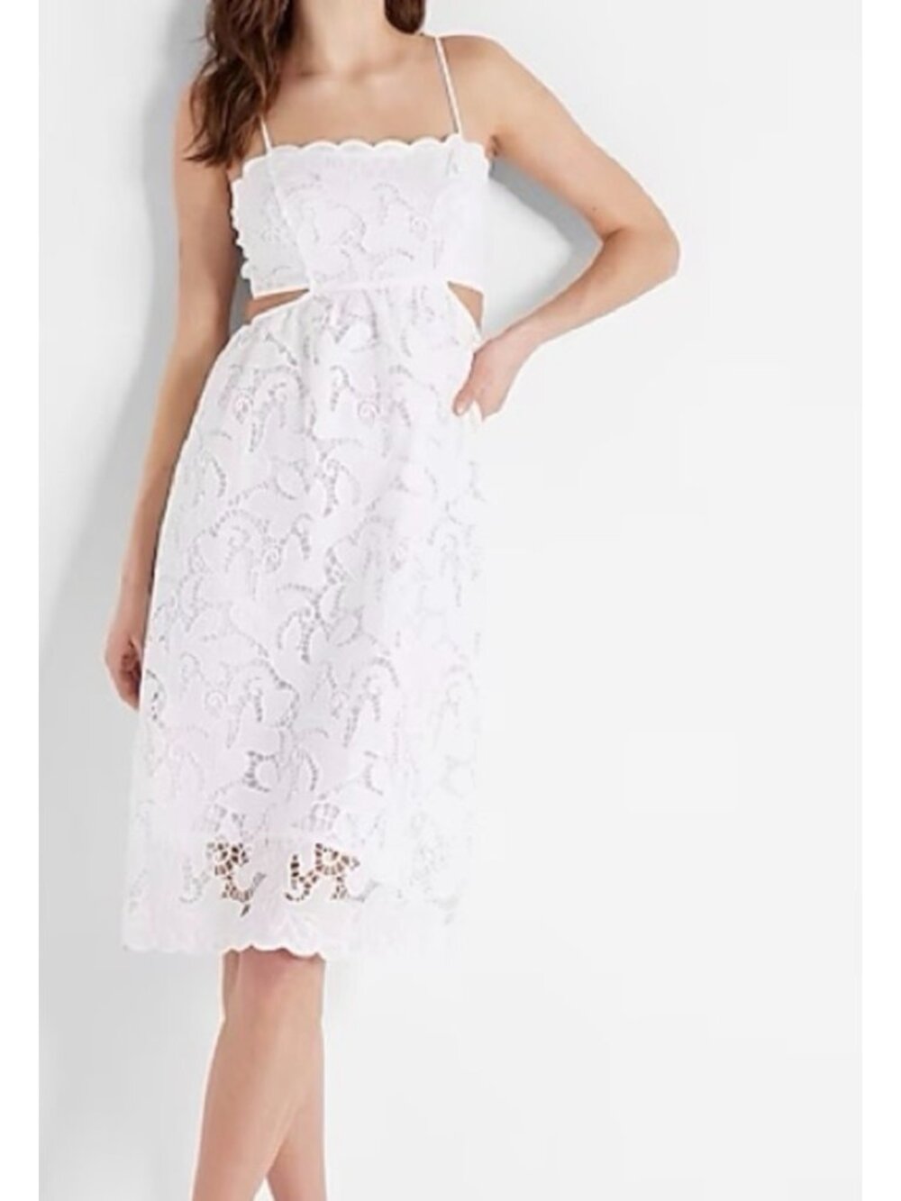 Express Women's White Lace Tie Back Side Cut-Out Halter Dress Size L